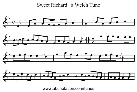 Sweet Richard   a Welch Tune - staff notation
