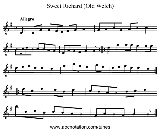 Sweet Richard (Old Welch) - staff notation
