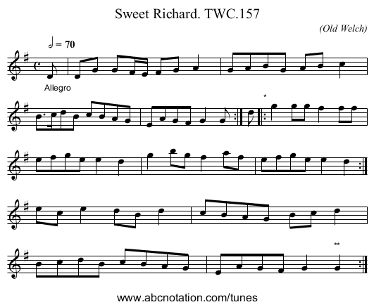 Sweet Richard. TWC.157 - staff notation