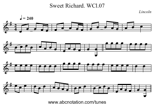 Sweet Richard. WCl.07 - staff notation
