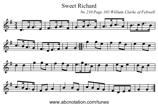 Sweet Richard - staff notation
