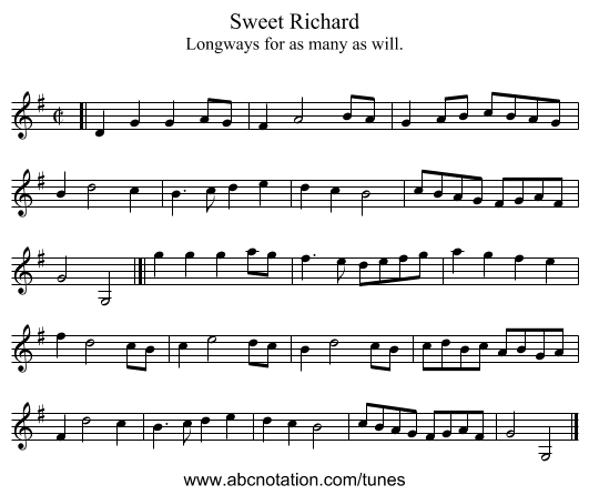 Sweet Richard - staff notation