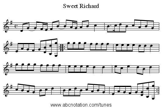 Sweet Richard - staff notation