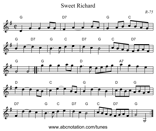 Sweet Richard - staff notation