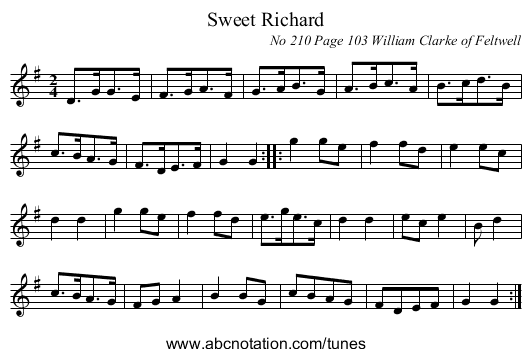 Sweet Richard - staff notation