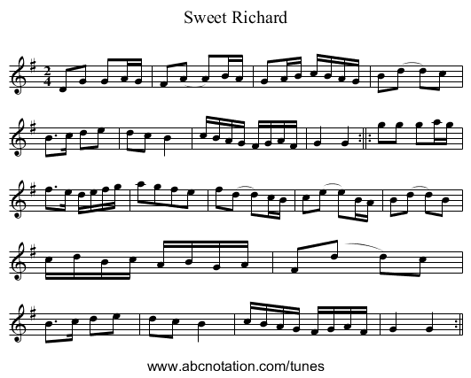Sweet Richard - staff notation