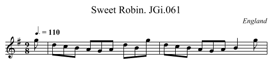 Sweet Robin. JGi.061 - staff notation