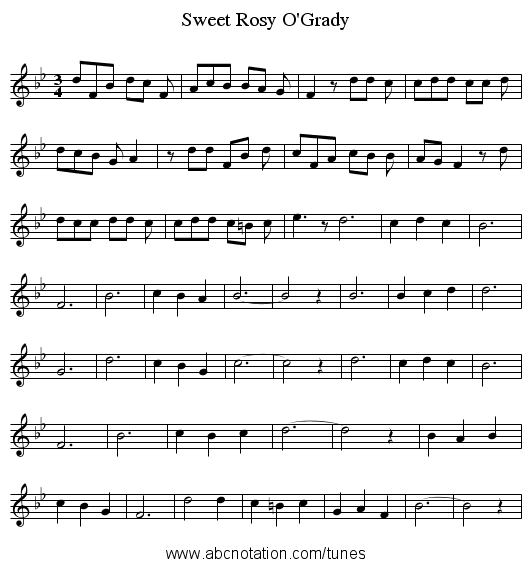 Sweet Rosy O'Grady - staff notation