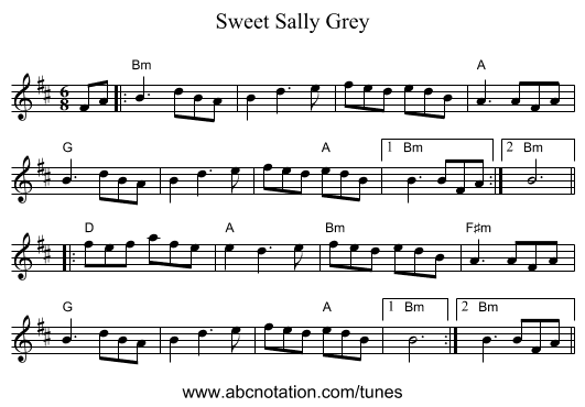 Sweet Sally Grey - staff notation