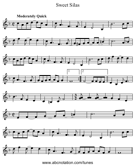Sweet Silas - staff notation
