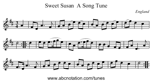 Sweet Susan  A Song Tune - staff notation