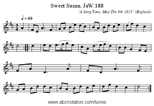 Sweet Susan. JaW.188 - staff notation