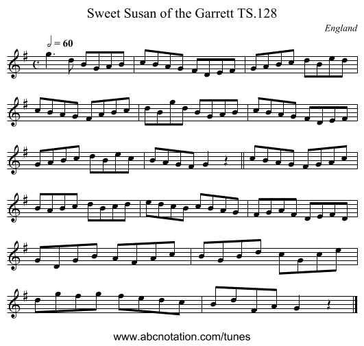 Sweet Susan of the Garrett TS.128 - staff notation
