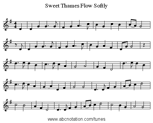 Sweet Thames Flow Softly - staff notation