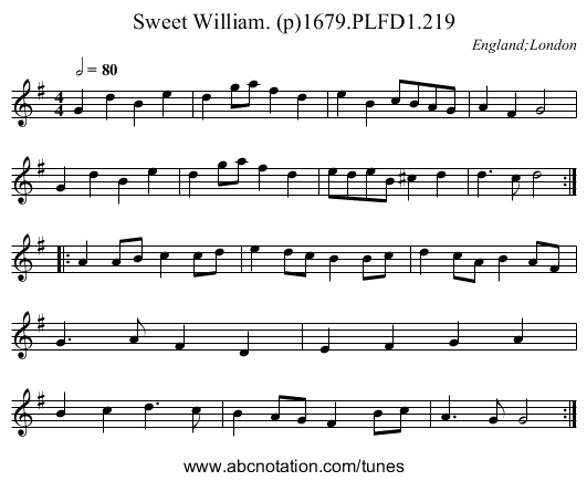 Sweet William. (p)1679.PLFD1.219 - staff notation