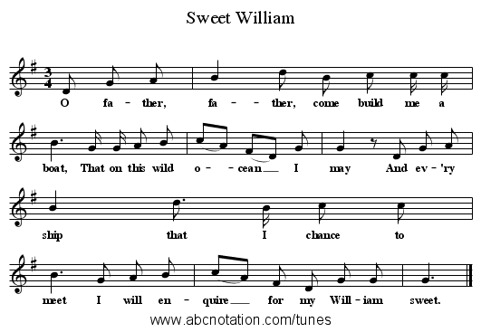 Sweet William - staff notation