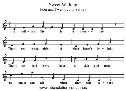 Sweet William - staff notation