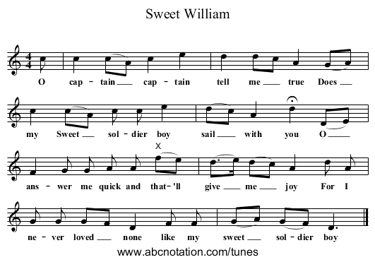 Sweet William - staff notation