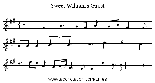 Sweet William's Ghost - staff notation