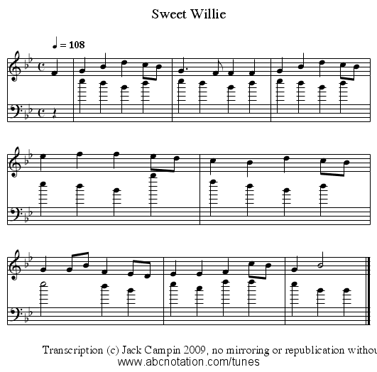 Sweet Willie - staff notation