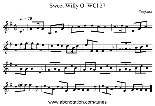 Sweet Willy O. WCl.27 - staff notation