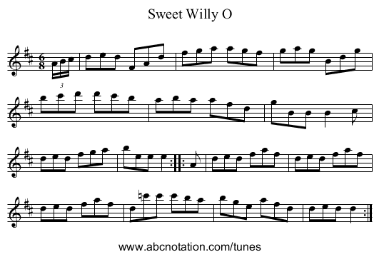 Sweet Willy O - staff notation