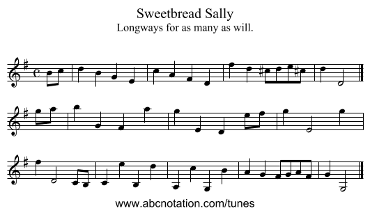 Sweetbread Sally - staff notation