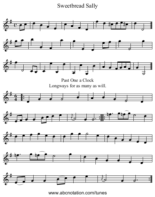 Sweetbread Sally - staff notation