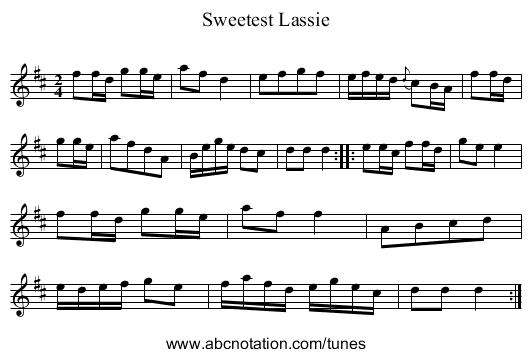 Sweetest Lassie - staff notation