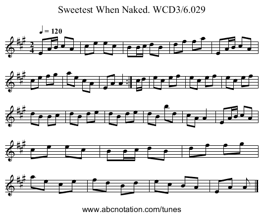 Sweetest When Naked. WCD3/6.029 - staff notation