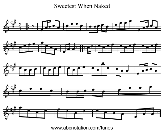 Sweetest When Naked - staff notation