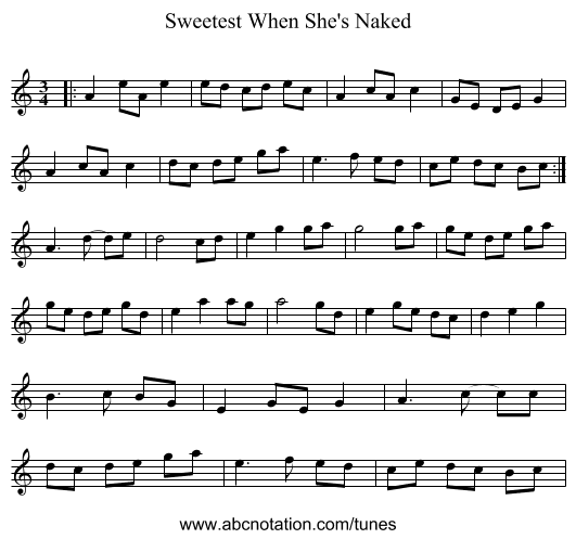 Sweetest When She's Naked - staff notation
