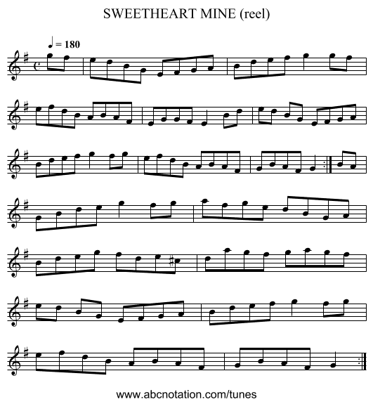 SWEETHEART MINE (reel) - staff notation