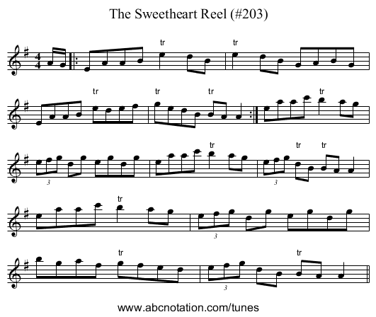 Sweetheart Reel (#203), The - staff notation