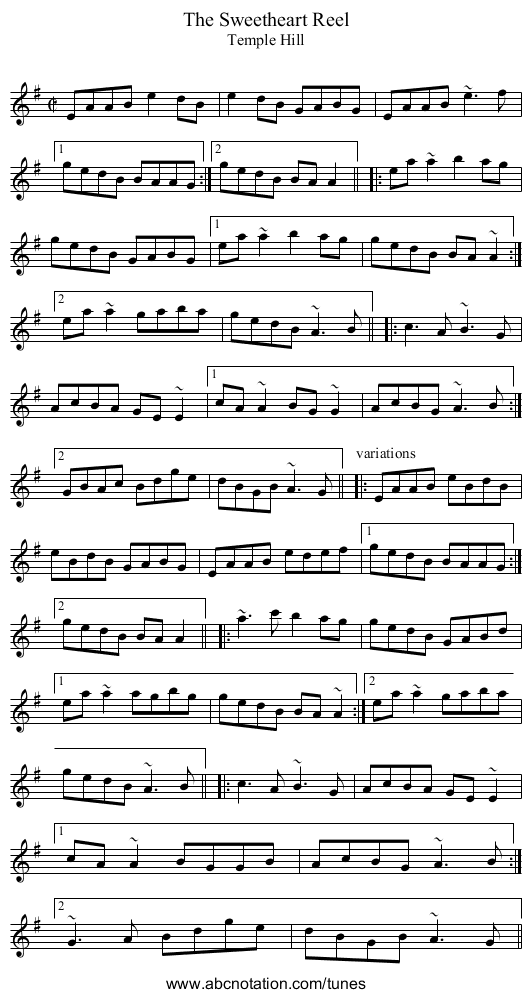 Sweetheart Reel, The - staff notation