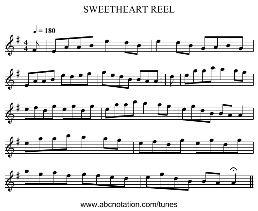 SWEETHEART REEL - staff notation