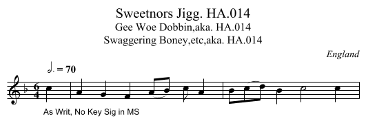 Sweetnors Jigg. HA.014 - staff notation