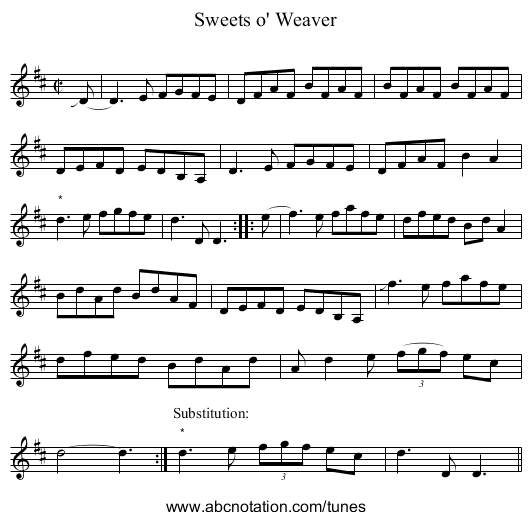 Sweets o' Weaver - staff notation