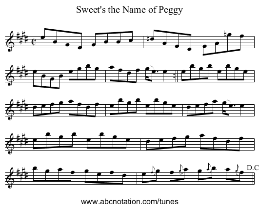 Sweet's the Name of Peggy - staff notation