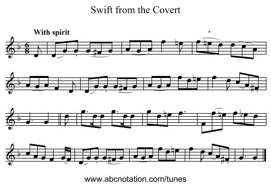 Swift from the Covert - staff notation