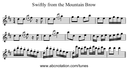 Swiftly from the Mountain Brow - staff notation