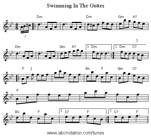 Swimming In The Gutter - staff notation