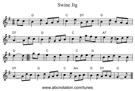 Swine Jig - staff notation