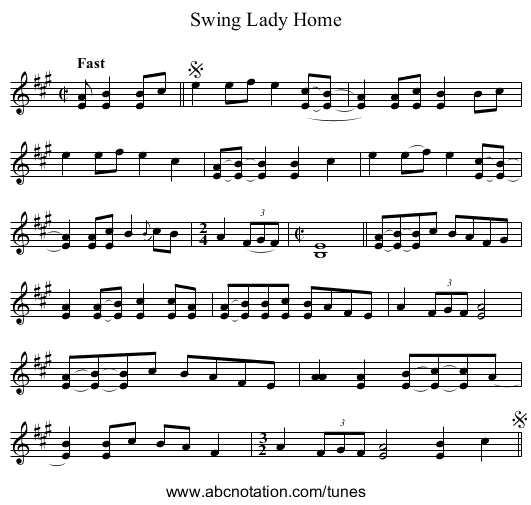 Swing Lady Home - staff notation