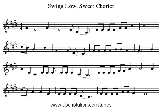 Swing Low, Sweet Chariot - staff notation