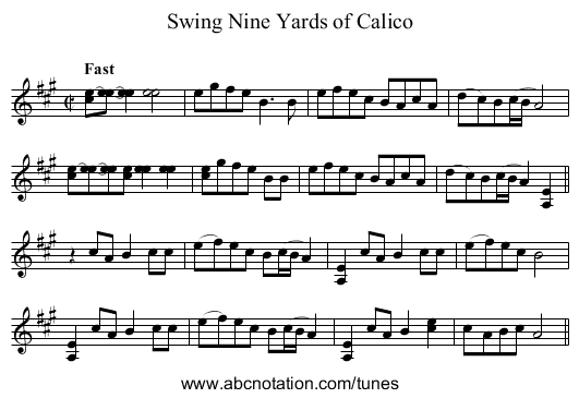 Swing Nine Yards of Calico - staff notation