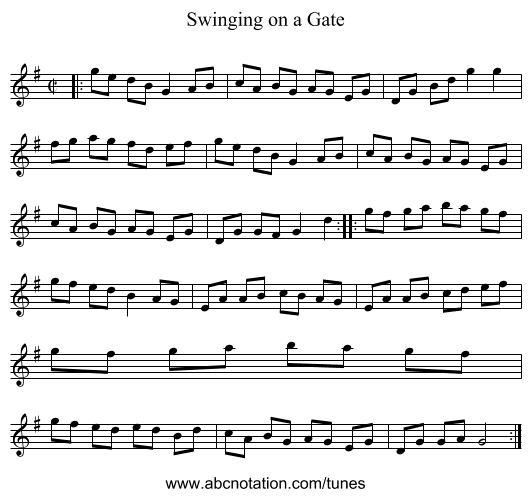 Swinging on a Gate - staff notation