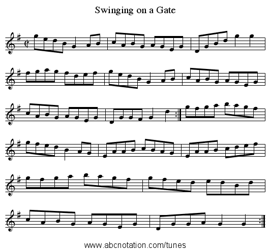 Swinging on a Gate - staff notation