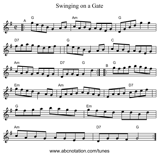 Swinging on a Gate - staff notation