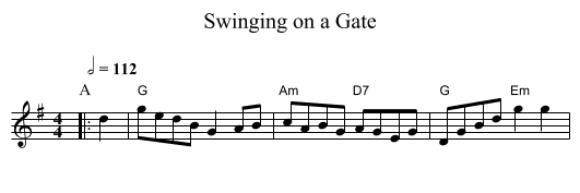 Swinging on a Gate - staff notation